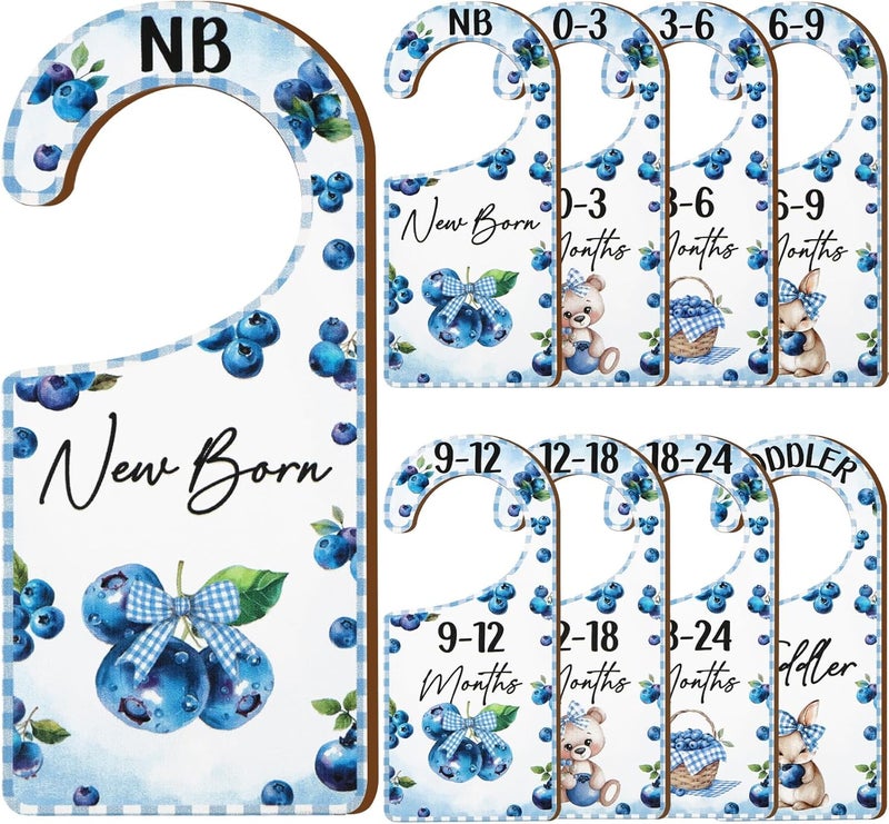 CORNER LACE Baby Closet Dividers 8PCS, Blueberry Themed Wooden Double-Sided Clothes Size Hanger/Organizer from Newborn to Toddler for Nursery Decor Baby Shower Birthday Gender Reveal Party Gift - Image 1